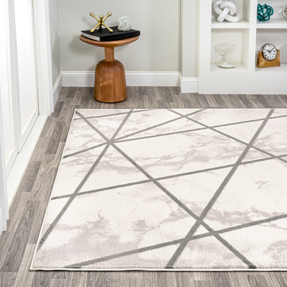Patras Modern Geometric Marbled Ivory/Gray 8'x10' Area Rug