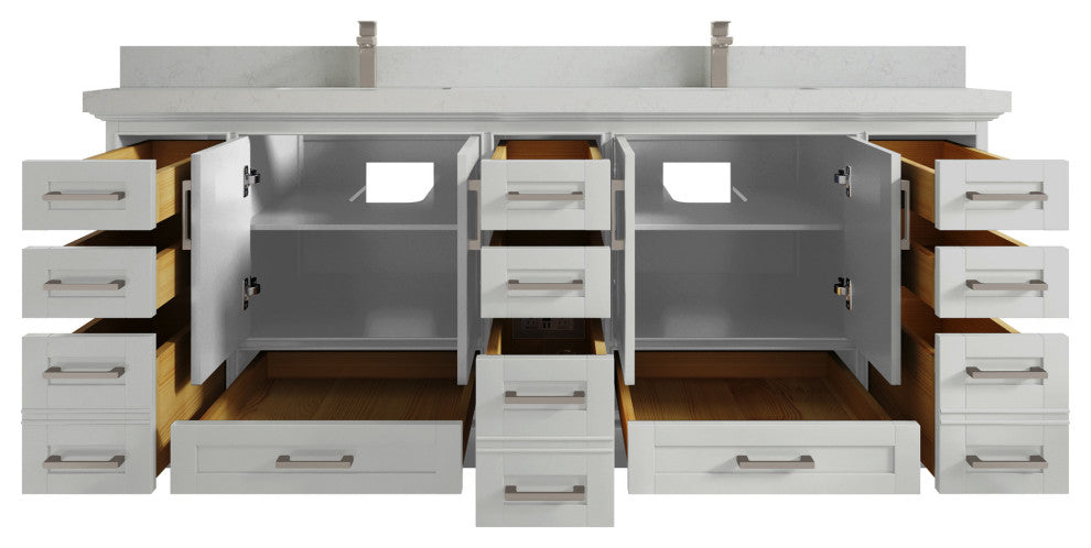 Fenway 84 Double Sink Bath Vanity in Coventry Gray 2" Carrara Quartz