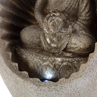 Alpine Buddha Tabletop Fountain With LED Light, 11" Tall