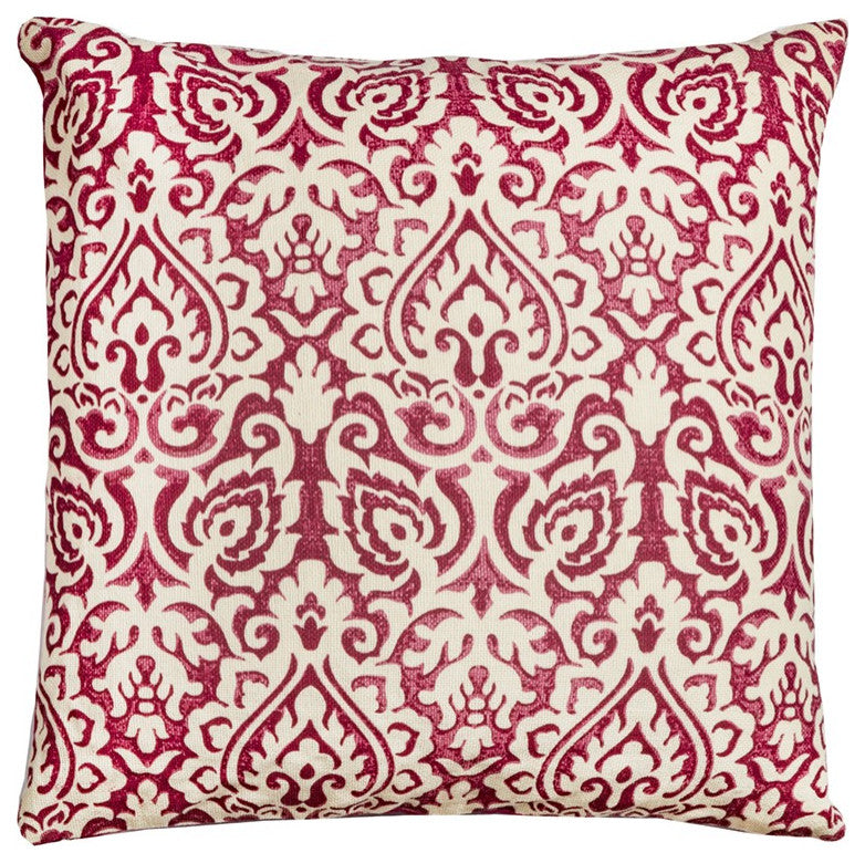 Red White Distressed Damask Throw Pillow