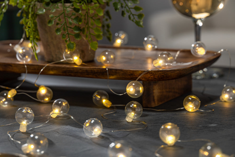 Clear Glass Bubble Micro LED Battery Operated Light String With WW Lights