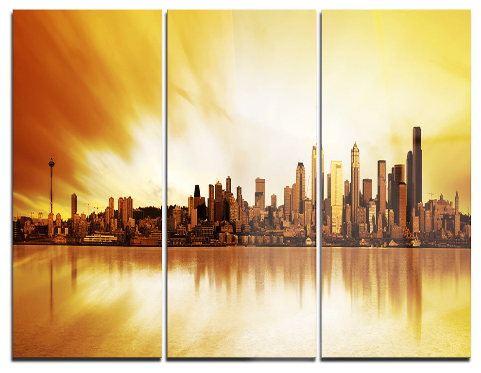"Seattle Panorama" Photography Metal Wall Art, 3 Panels, 36"x28"