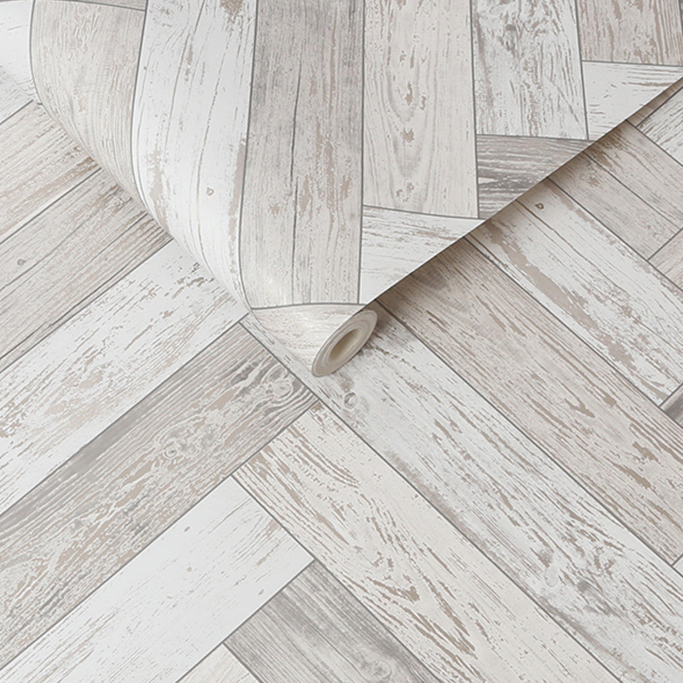 Rustic Parquet Natural and Gold Wallpaper