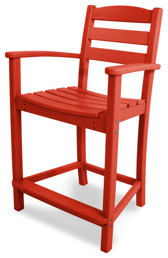 Polywood La Casa Cafe Counter Arm Chair, Sunset Red
