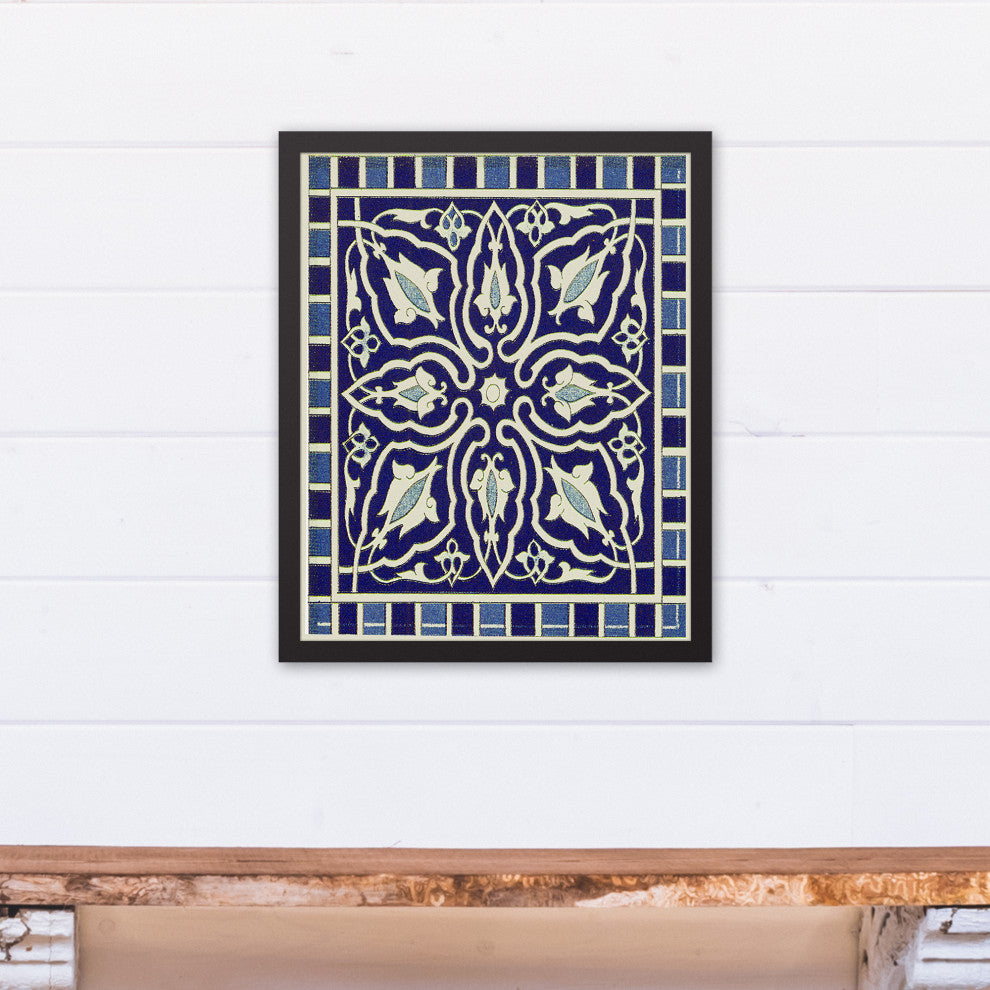 Blue Tile Bright Art 16x20 Black Framed Canvas