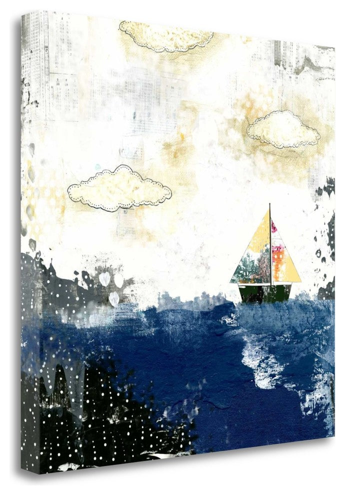 "Ocean And Sailboat" By Sarah Ogren, Giclee Print on Gallery Wrap Canvas