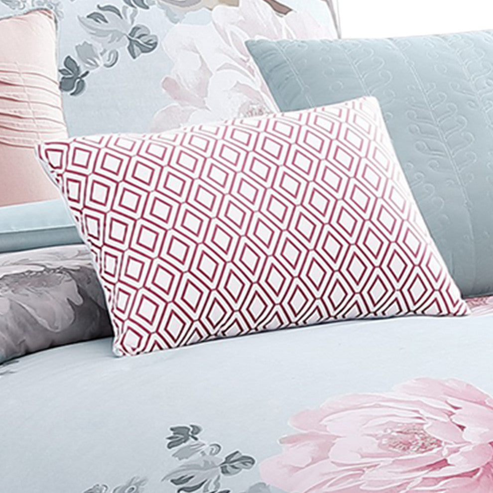 Benzara BM225193 King Size 7 Piece Fabric Comforter Set Floral , Multicolor