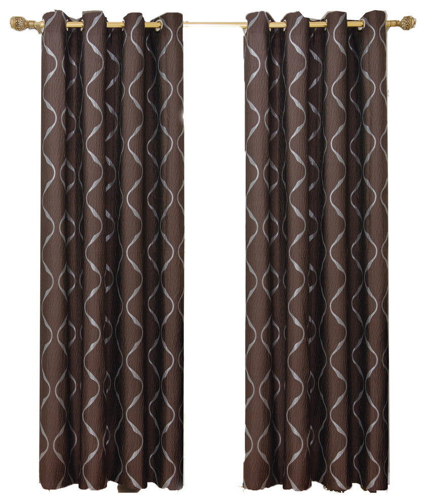Laguna 100% Polyester Jacquard Grommet Curtains, Set of 2, Chocolate, 104"x84"