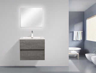 Alma-Edi Cement Grey Wall Mounte Vanity With Black Sink, 24"
