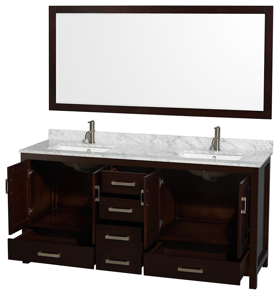 Wyndham WCS141472DESCMUNSM70 72 Inch Vanity with Carrera Marble Top