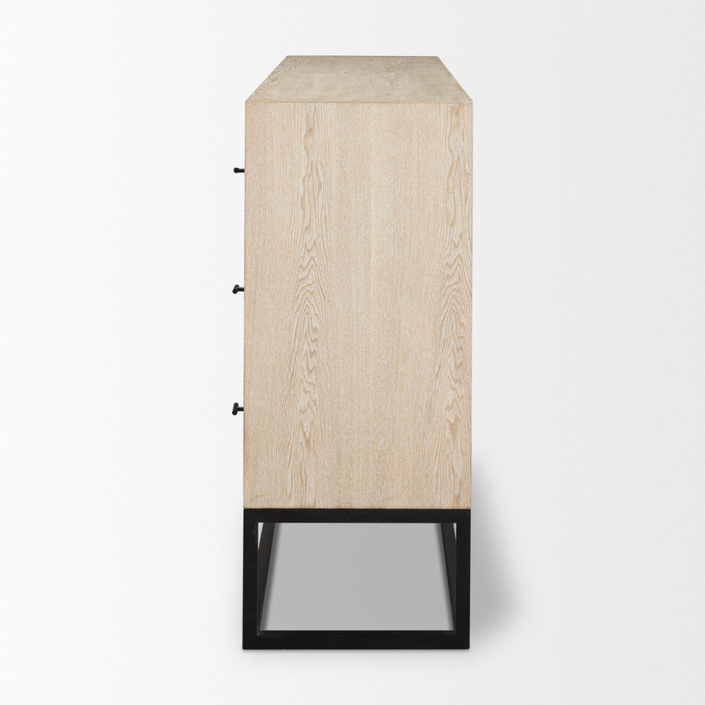Ciara 6 Drawer Beige Fir Veneer With Black Metal Sideboard