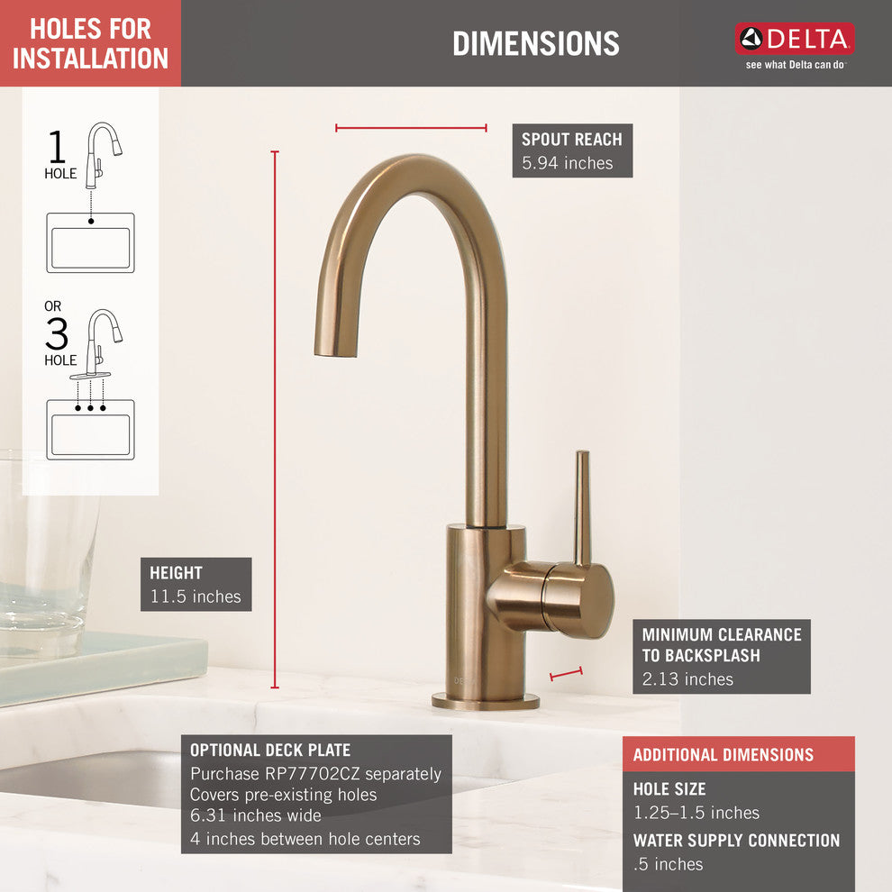 Delta Trinsic Single Handle Bar Faucet, Champagne Bronze, 1959LF-CZ