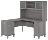 Transitional Desk, L-Shaped With Hutch, Perfect for Space Saving, Platinum Grey