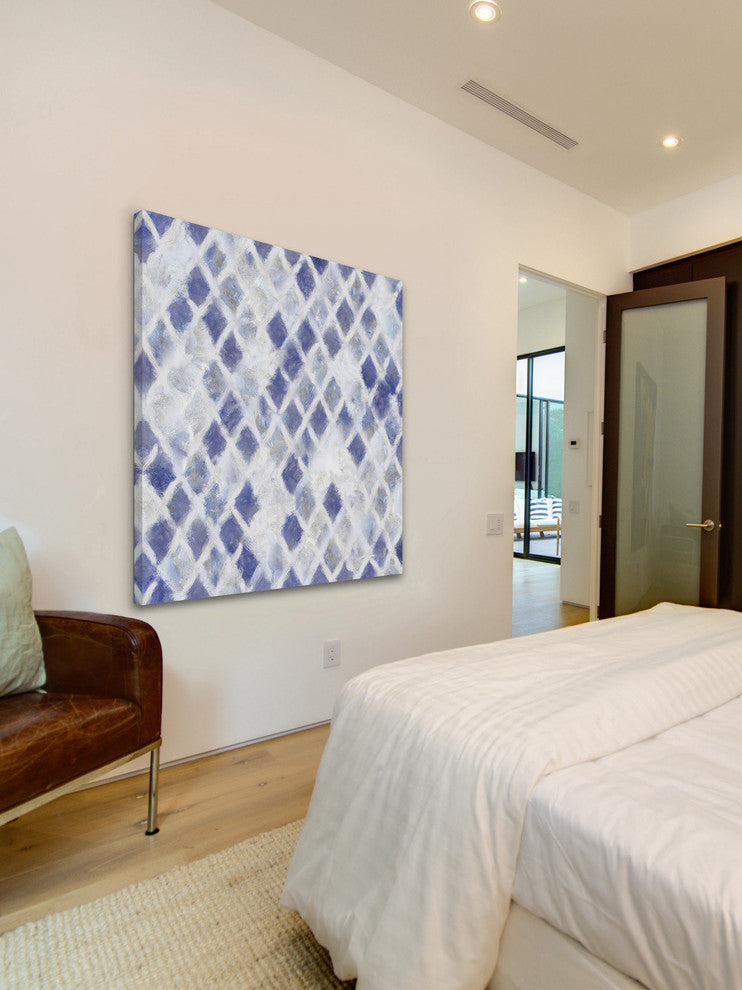 "Blue and White Diamonds" Painting Print on Canvas