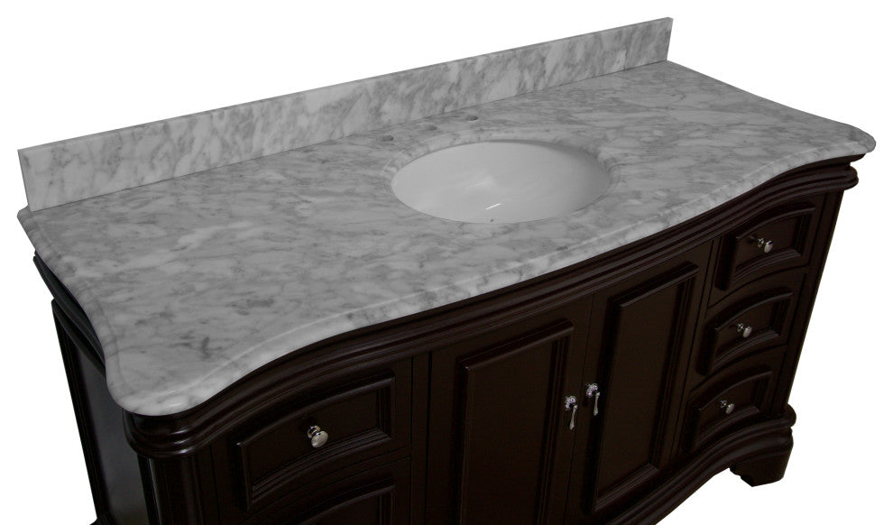 Katherine 60" Bath Vanity, Chocolate, Carrara Marble, Single Vanity