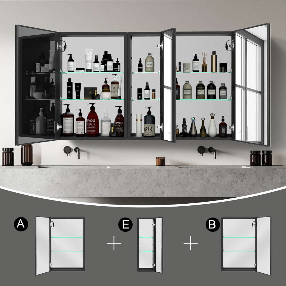 50"x30" Surface Mount Frameless LED Medicine Cabinet With Anti-Fog and Dimmable, Right Door