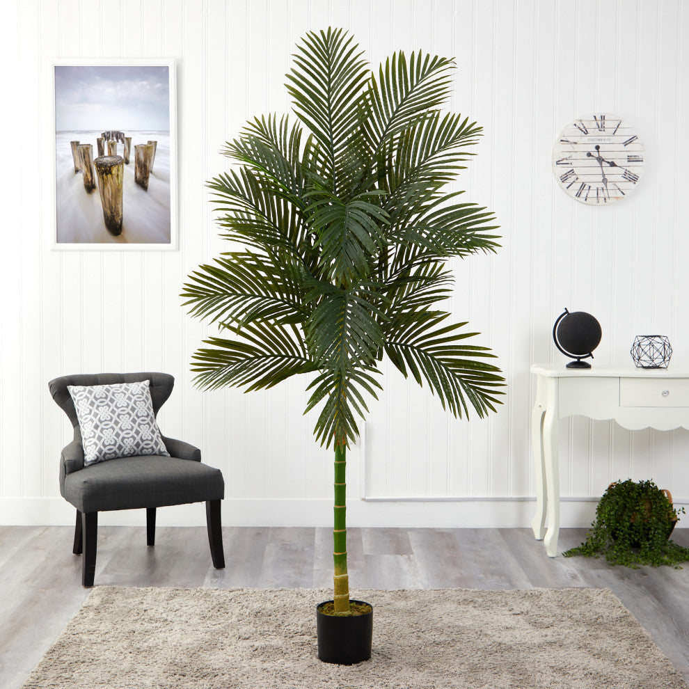 Lifestyle image showing the palm tree in a real room setting.