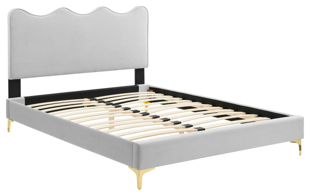 Current Performance Velvet Twin Platform Bed, Light Gray