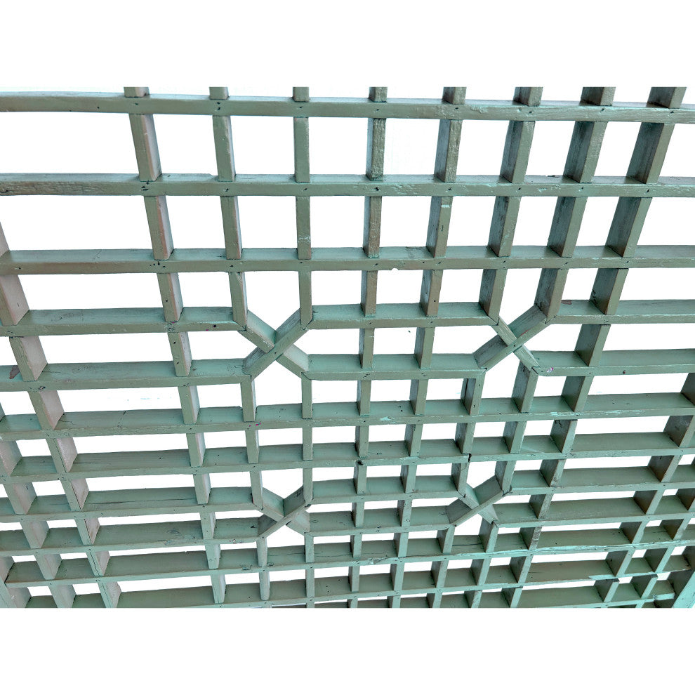 Vintage Rustic Pastel Light Green Grid Geometric Wood Wall Panel