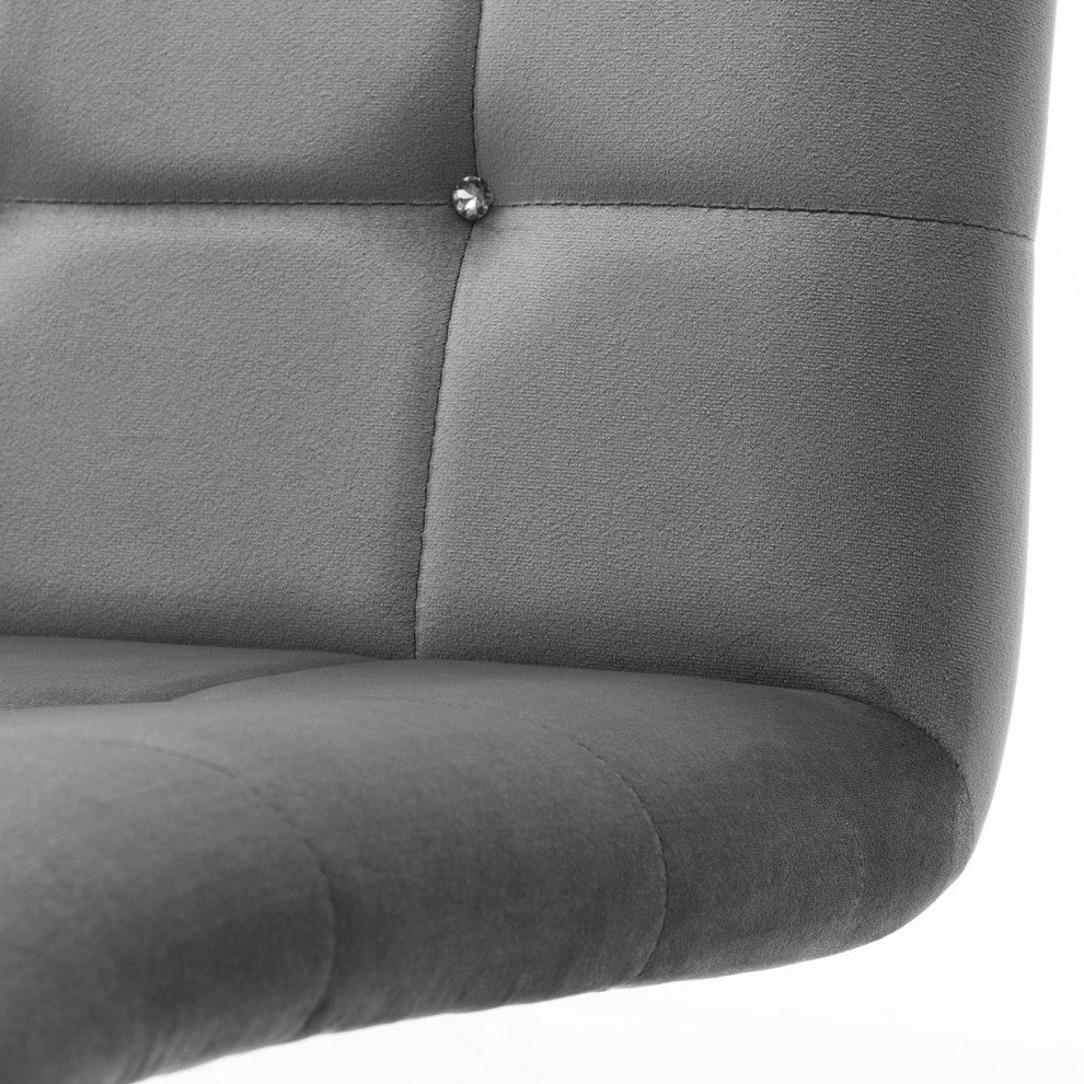 Rhinestone Square Tufted Desk Chair, Grey-Velvet