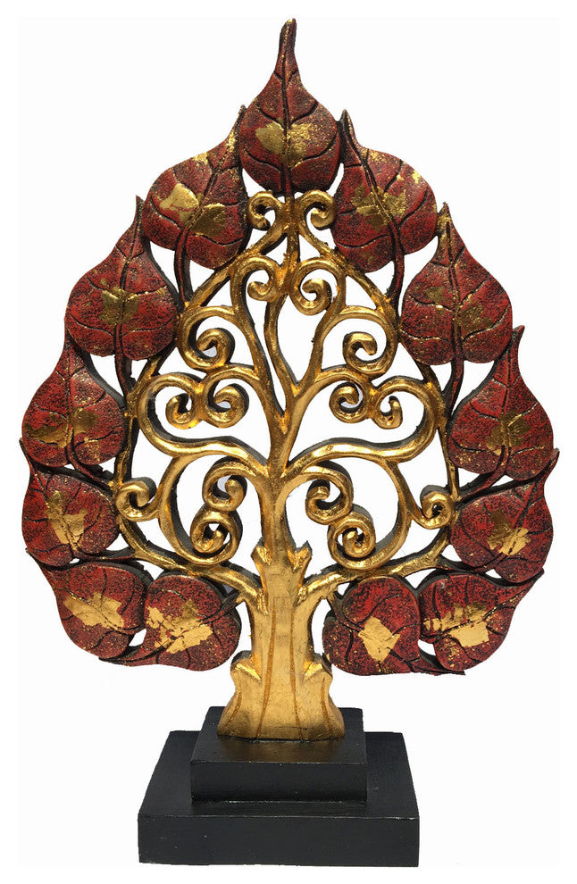 Centerpiece Accent Home Decor Carved Wood Tree Statue With Stand Asian Decor