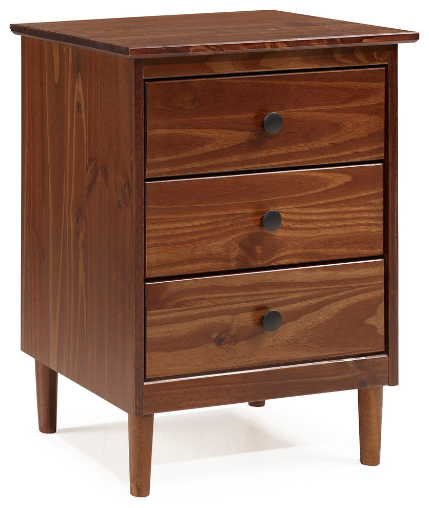Classic Midcentury Modern 3-Drawer Solid Wood Nightstand, Walnut