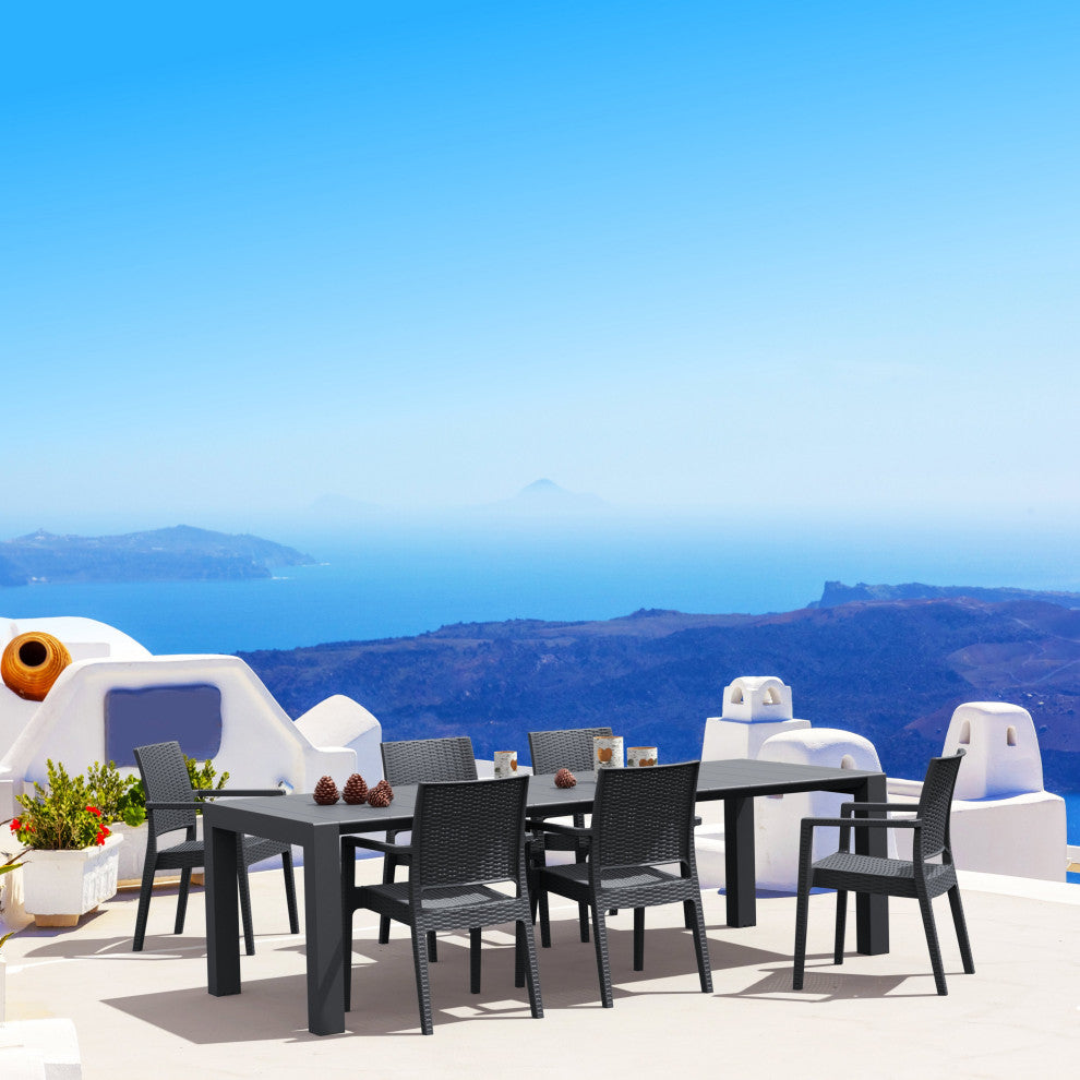 Compamia Ibiza 7-Piece Extendable Wickerlook Dining Set, Dark Gray
