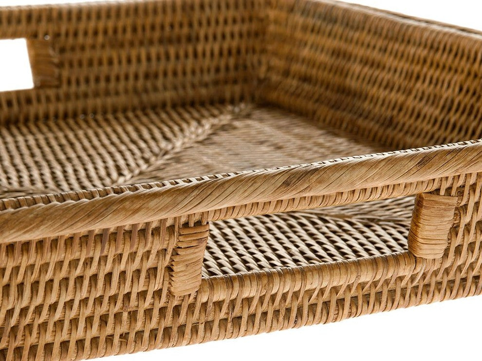 La Jolla Rattan Square Serving Tray, Honey-Brown