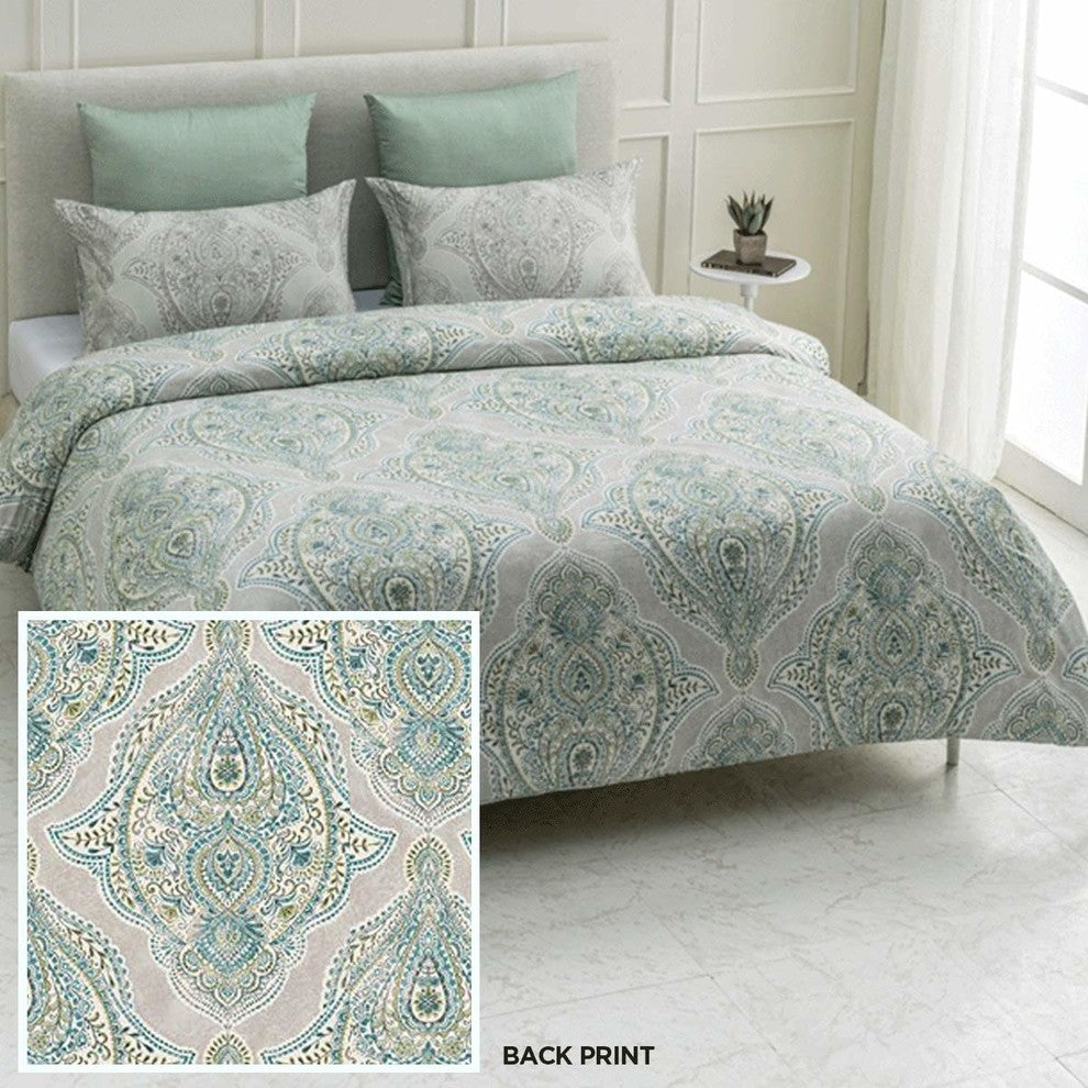Genia Reversible Print Cotton Duvet Cover and Shams, 3-Piece Set, Queen