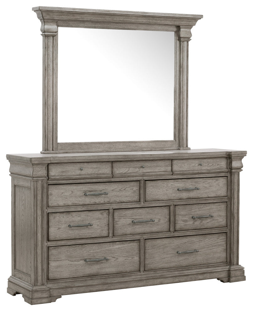 Madison Ridge 10 Drawer Dresser and Framed Mirror, Heritage Taupe