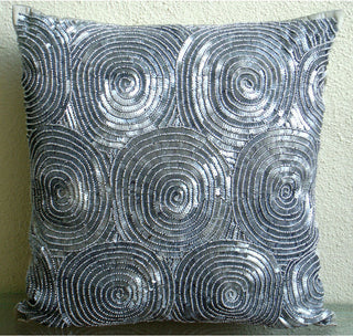 Euro Pillows Silver Euro Deco Pillow Art Silk 24x24 Sequins, All Eyes On Silver
