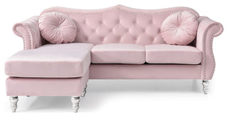 Hollywood Velvet Tufted sofa With Reversible Chaise, Pink