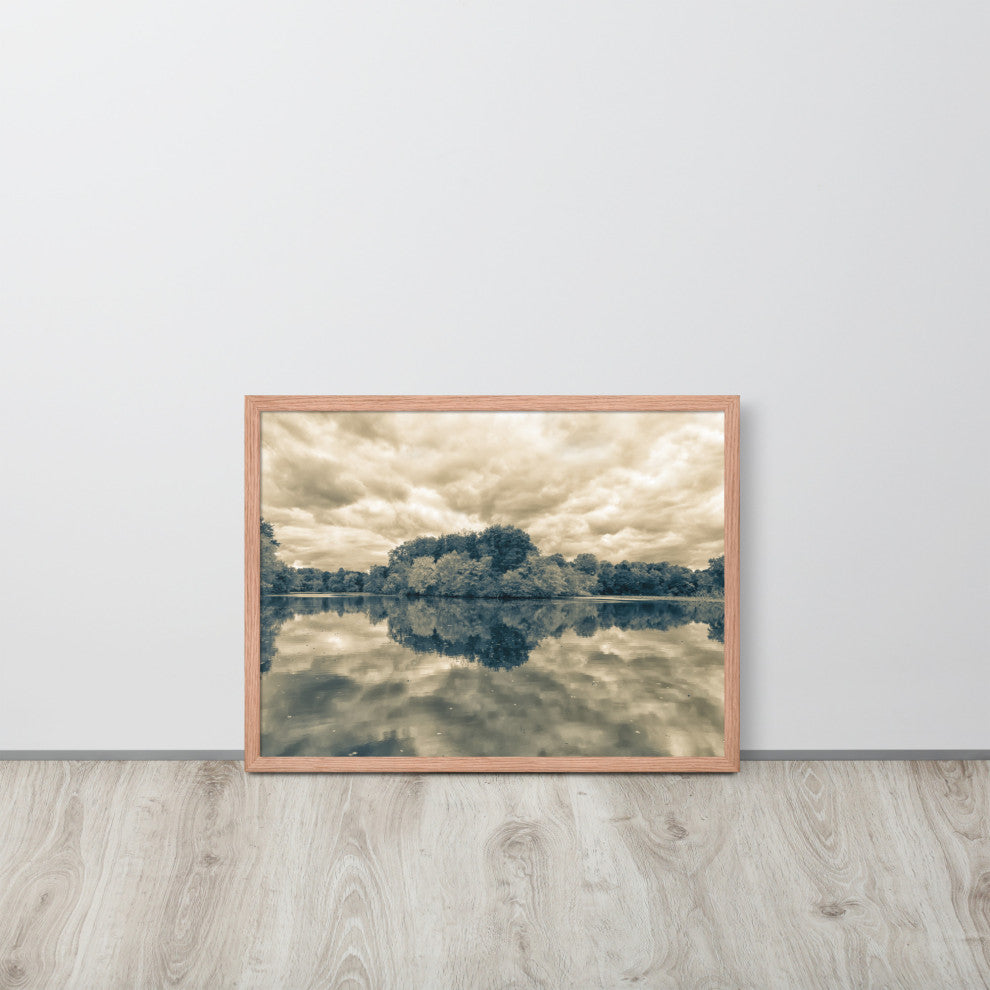 Autumn Reflections Rural Landscape Sepia Framed Photo Paper Wall Art Prints, Red Oak, 18" X 24"