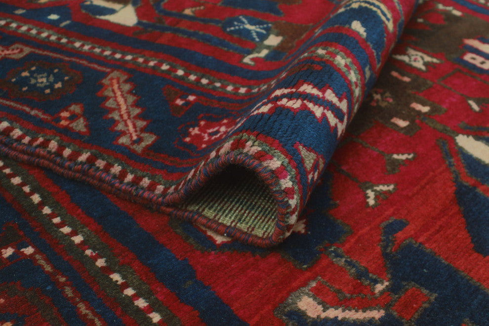 Fine Vintage Distressed Hafiza Navy/Red Runner, 3'5x10'3