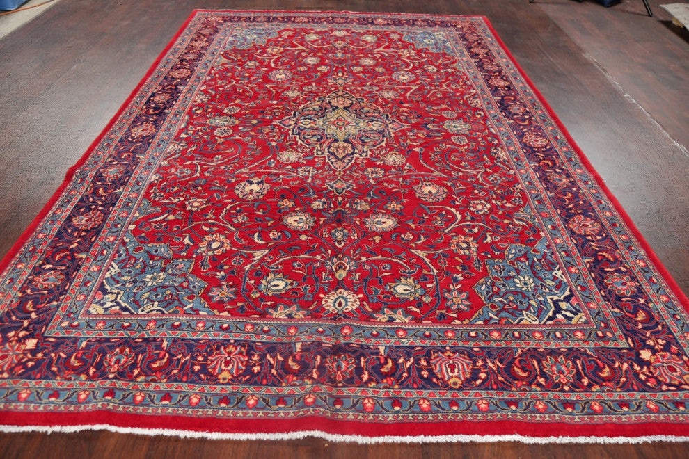 Consigned, Traditional Vintage Oriental Handmade Persian Area Rug, Red, 7x11