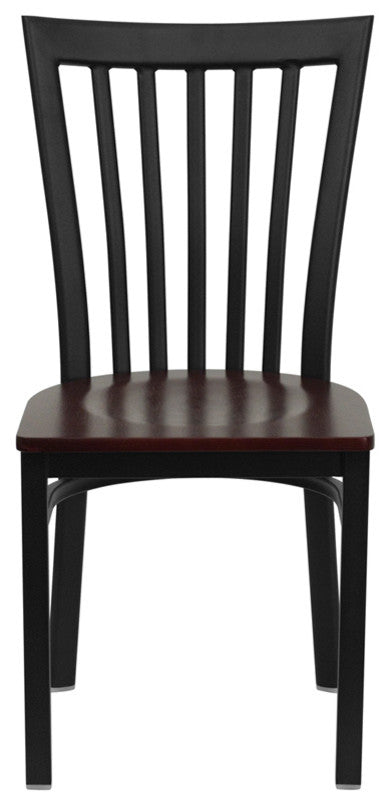 Dyersburg Metal Chair Black School House Back, Mahogany Wood Seat
