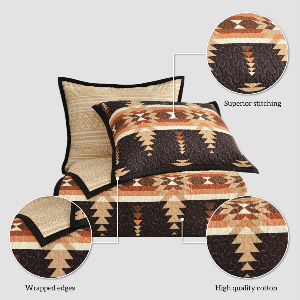 3-Piece Yosemite Western Aztec Reversible Quilt Set, Twin