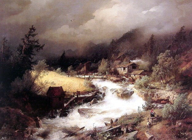 Herman Herzog The Old Water Mill, 21"x28" Gallery Wrapped Canvas Print