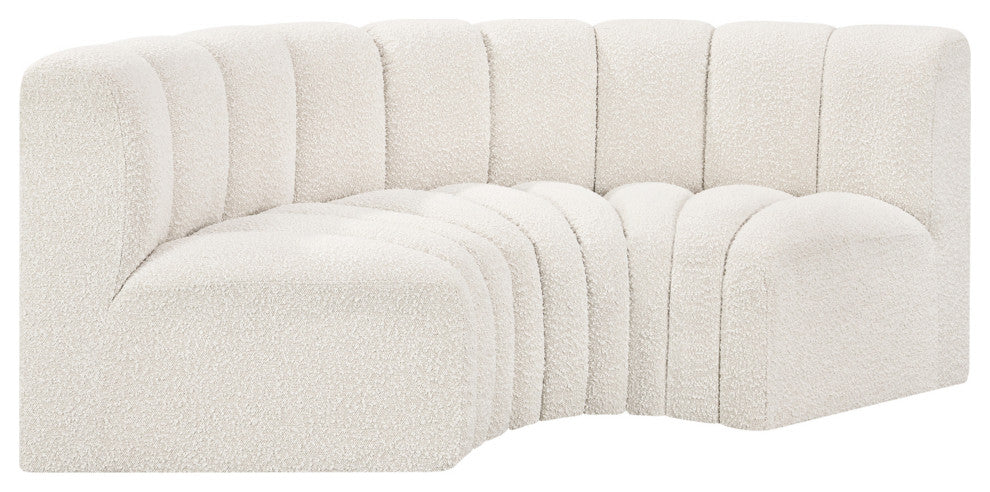 Arc Boucle Fabric Upholstered 3-Pc. Inward Curved Modular Sectional, Cream