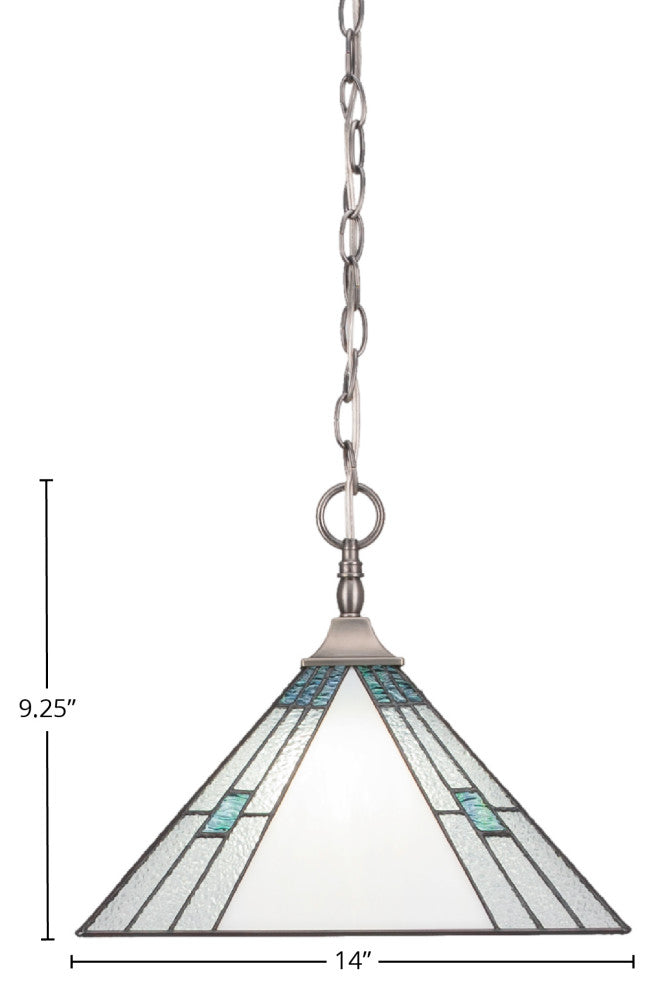 1-Light Chain Hung Pendant with Square Fitter, Brushed Nickel/Sky Ice Art