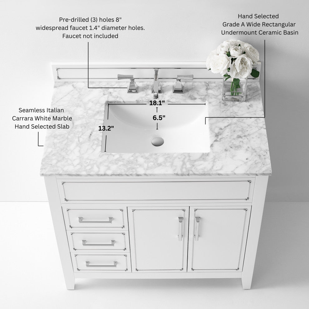 Aspen Bathroom Vanity Set, White, 36"