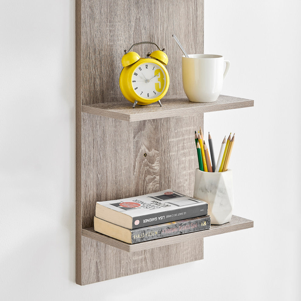 Danya B. Tiered Wide Column Wall Shelf, Weathered Oak