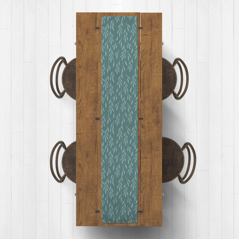 Teal and Mint Leaves 16x72 Cotton Twill Runner