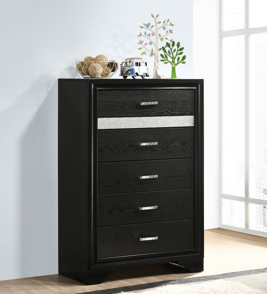 6 Drawers Wooden Chest With Hide Drawer Design, Black