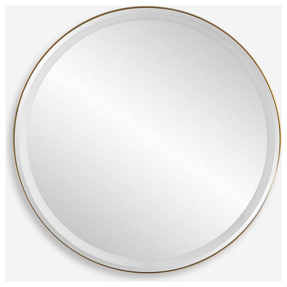 Crofton Lighted Round Mirror, Brass