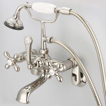 Vintage Classic Wall Mount Tub Faucet With Handshower, Polished Nickel Pvd Finis