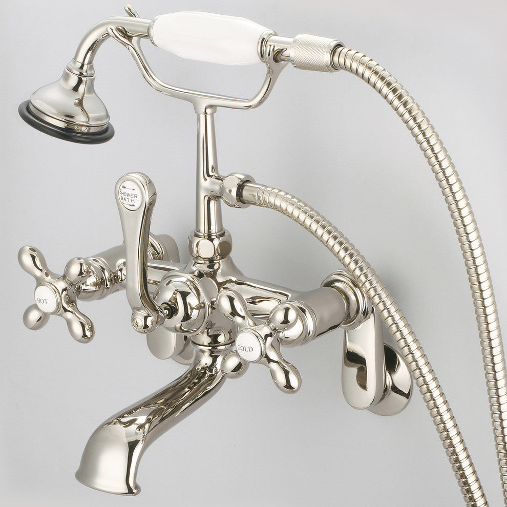 Vintage Classic Wall Mount Tub Faucet With Handshower, Polished Nickel Pvd Finis