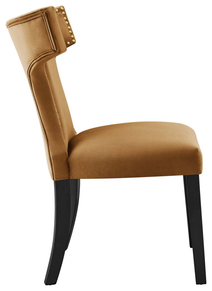 Curve Performance Velvet Dining Chairs, Set of 2, Cognac