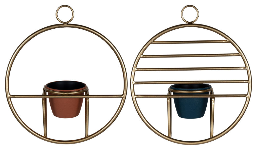 Set of 2 Gold Circular Wall Planters