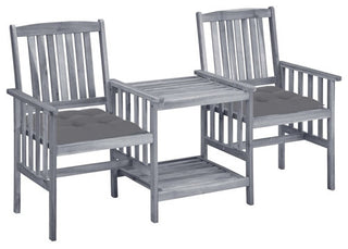 vidaXL Patio Chair Outdoor Chair with Tea Table and Cushions Solid Acacia Wood